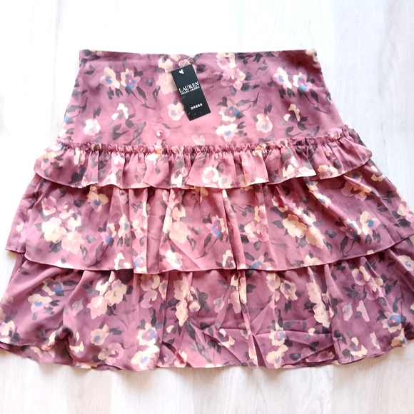 NEW Ralph Lauren Tiered Skirt Floral Plum Purple Blue...